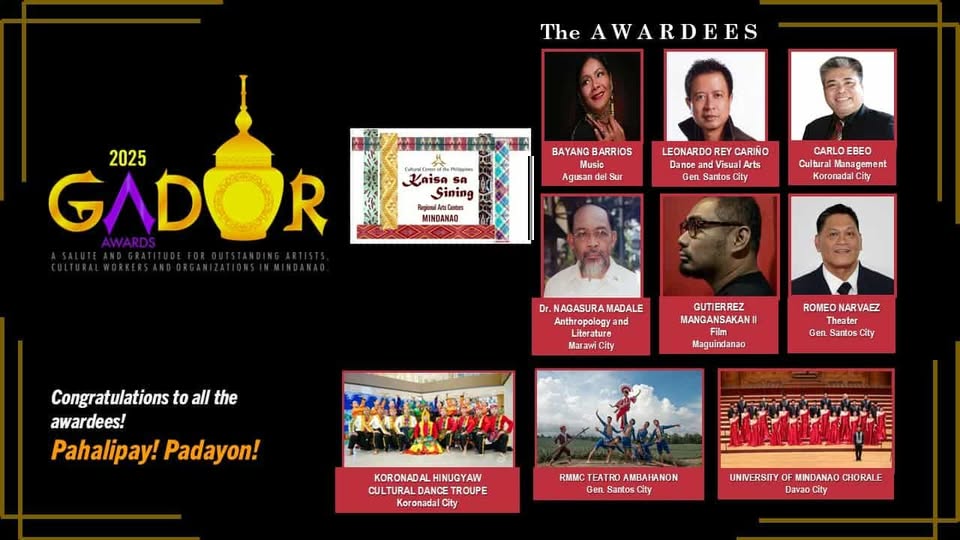 CCP Kaisa sa Sining Mindanao Network names the 3rd Gador Awardees