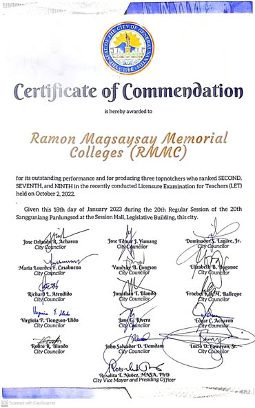 Ramon Magsaysay Memorial Colleges is commended for its exceptional performance!