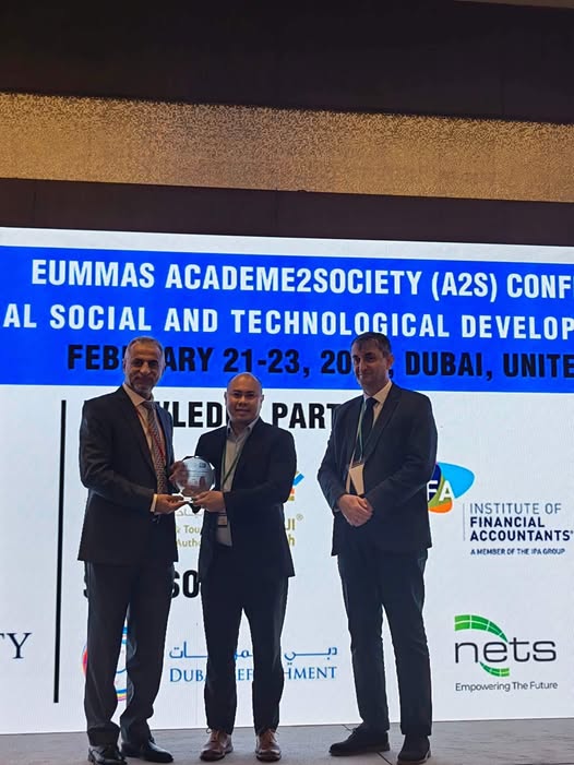LOOK | Our College President, Sir Kristoffer Franz Mari Millado, EdD, is awarded Excellence Amongst Global Educational Operators during the EUMMAS A2S Conference on Global Social and Technological Development and Sustainability in Dubai, UAE.