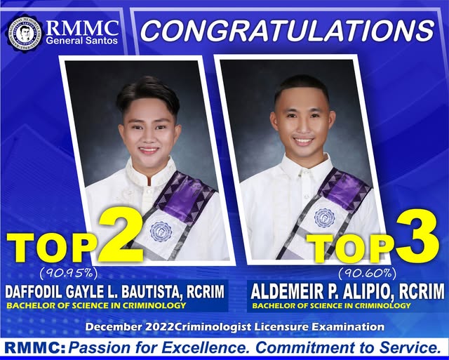 RMMC Produced Topnotchers in the Criminologist Licensure Examination!