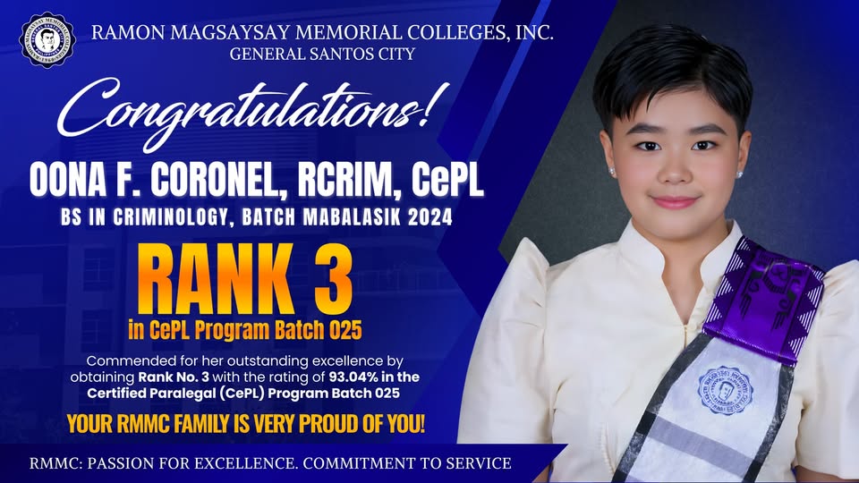 𝐑𝐌𝐌𝐂 𝐂𝐄𝐋𝐄𝐁𝐑𝐀𝐓𝐄𝐒 𝐎𝐎𝐍𝐀 𝐅. 𝐂𝐎𝐑𝐎𝐍𝐄𝐋, 𝐑𝐂𝐑𝐈𝐌, 𝐂𝐄𝐏𝐋 – 𝐑𝐀𝐍𝐊 𝟑 𝐈𝐍 𝐂𝐄𝐑𝐓𝐈𝐅𝐈𝐄𝐃 𝐏𝐀𝐑𝐀𝐋𝐄𝐆𝐀𝐋 (𝐂𝐄𝐏𝐋) 𝐏𝐑𝐎𝐆𝐑𝐀𝐌 𝐁𝐀𝐓𝐂𝐇 𝟎𝟐𝟓!