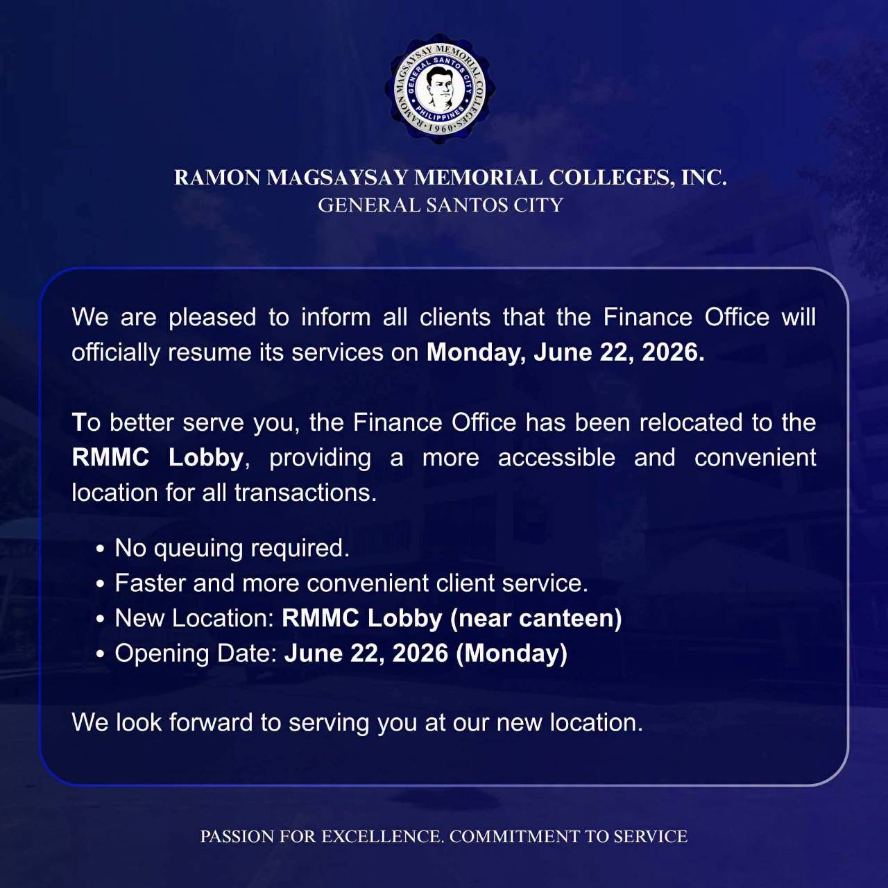𝐏𝐔𝐁𝐋𝐈𝐂 𝐀𝐃𝐕𝐈𝐒𝐎𝐑𝐘 | 𝐅𝐢𝐧𝐚𝐧𝐜𝐞 𝐎𝐟𝐟𝐢𝐜𝐞 𝐑𝐞𝐥𝐨𝐜𝐚𝐭𝐢𝐨𝐧 & 𝐑𝐞𝐬𝐮𝐦𝐩𝐭𝐢𝐨𝐧 𝐨𝐟 𝐂𝐥𝐢𝐞𝐧𝐭 𝐒𝐞𝐫𝐯𝐢𝐜𝐞𝐬 📢